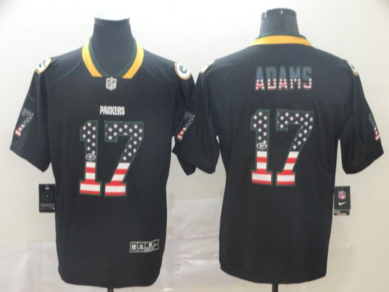 Men Green Bay Packers 17 Adams Nike USA Flag Fashion Black Color Rush Limited Jersey